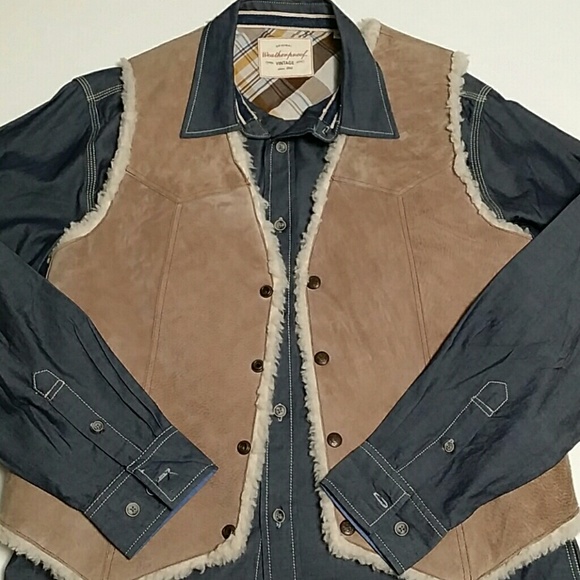 Vintage Other - Vintage Leather Suede Shearling Western Vest M