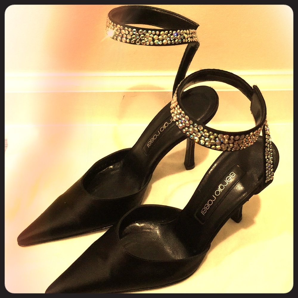Sergio Rossi Black Satin & Crystal heels!