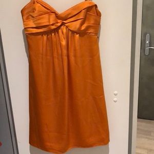 BCBG orange strapless satin cocktail dress w/ bow