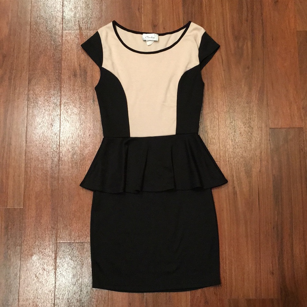 Black and Cream Peplum Mini Dress