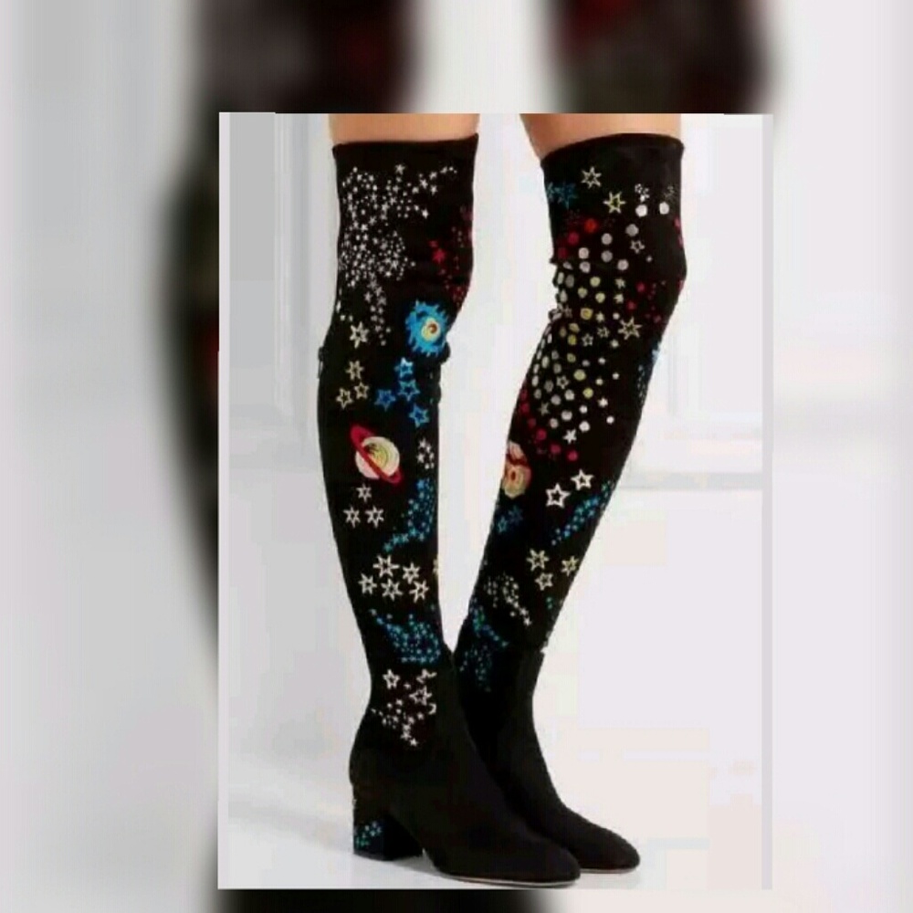 Galaxy Theme embroidered Thigh high boots