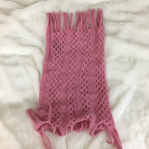 Girl’s Pink Crochet Fringe Infinity Scarf OS - Picture 2 of 4