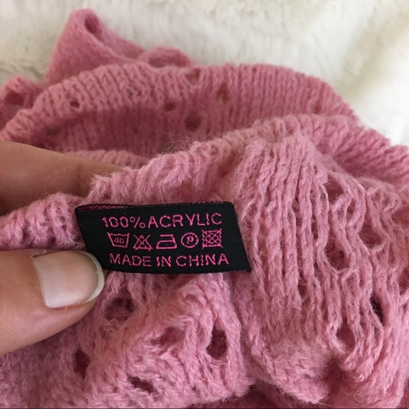 Girl’s Pink Crochet Fringe Infinity Scarf OS - Picture 3 of 4
