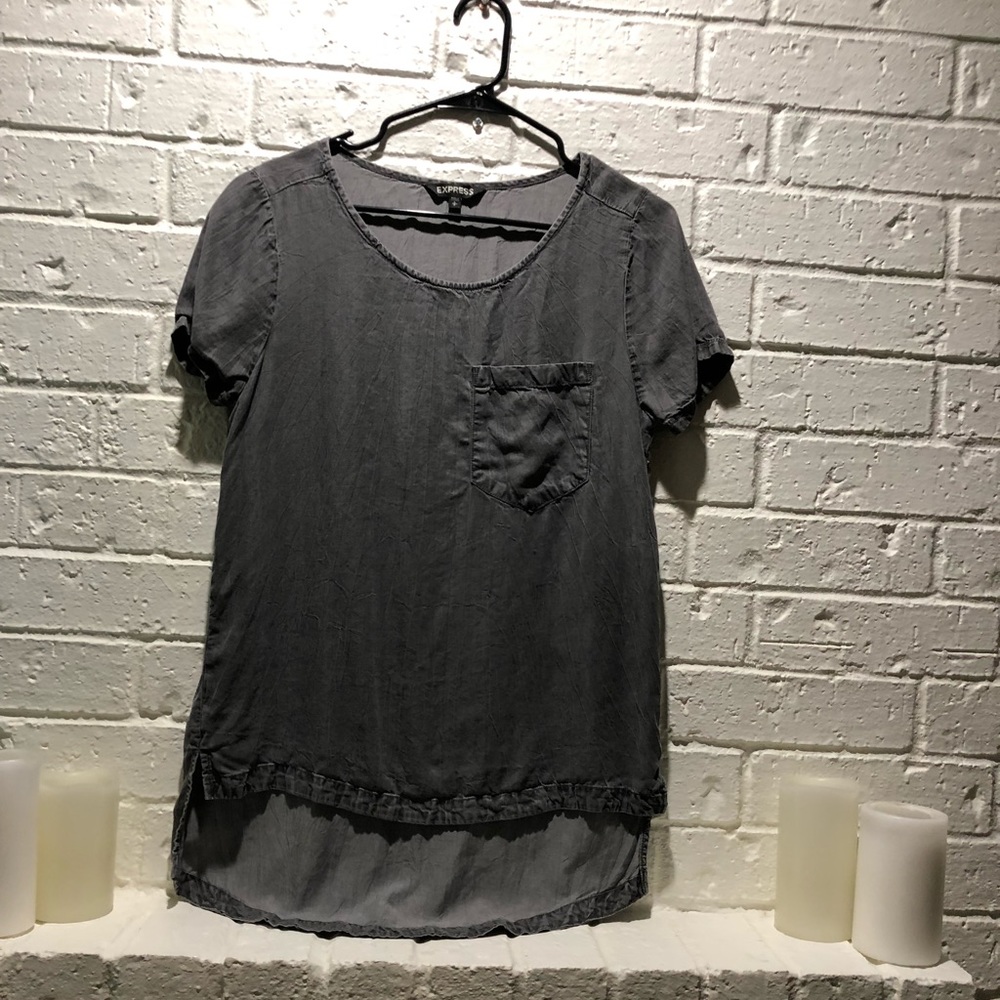 Express Grey acid wash denim top