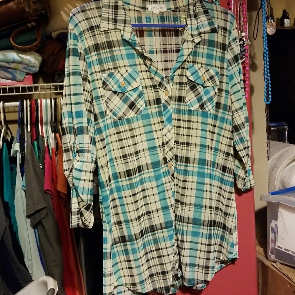 Teal plaid button up shirt