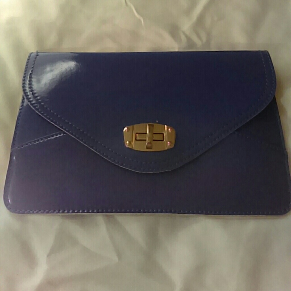 Blue patent leather clutch