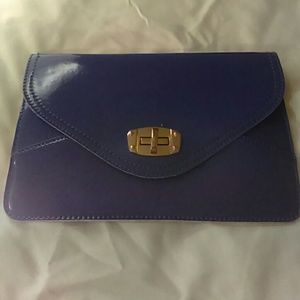 Blue patent leather clutch