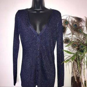 Ann Taylor Blue Silver Shimmer Cardigan