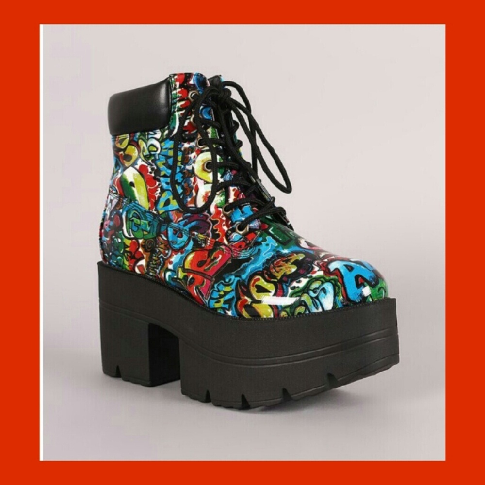 Graffiti combat boots