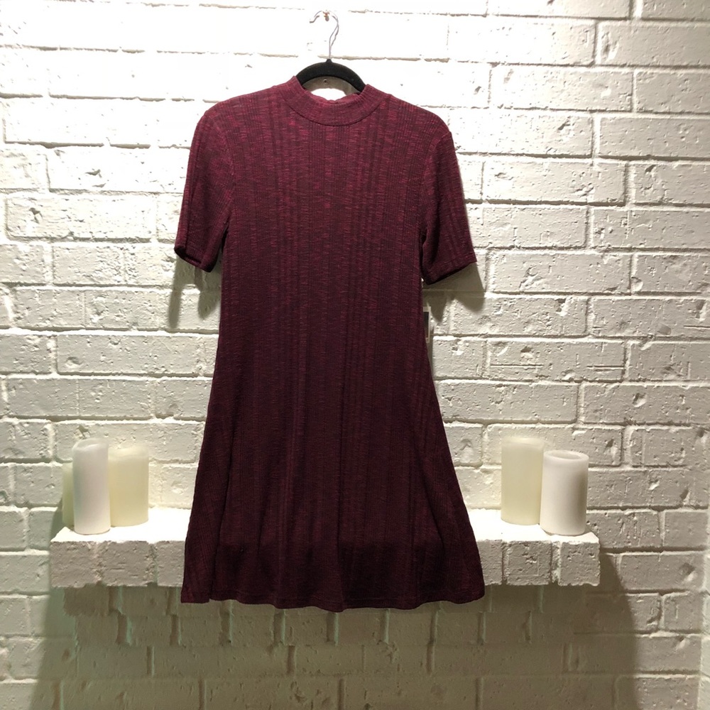 Burgundy Mock Neck Knit Dress