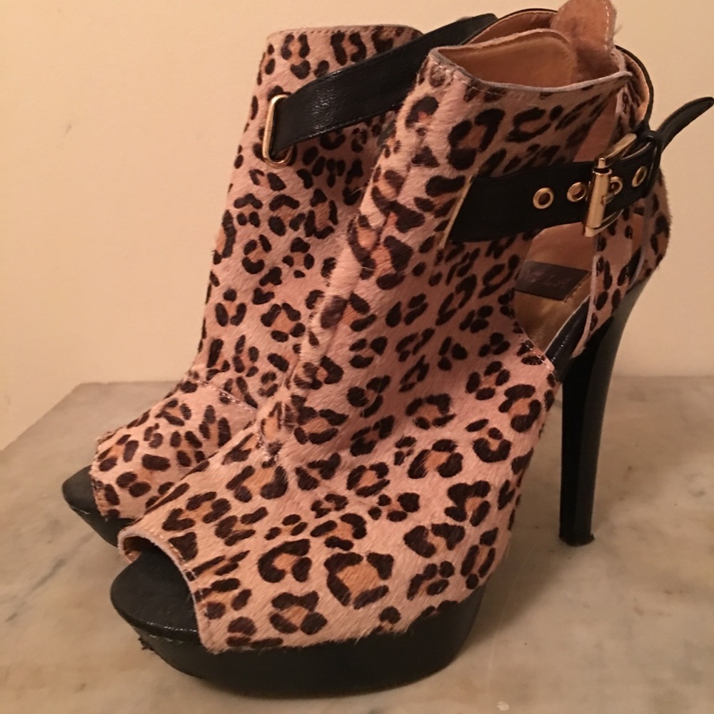 NYLA animal print pony hair platform heels