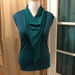 NWT Escada L teal wool/silk sleeveless blouse