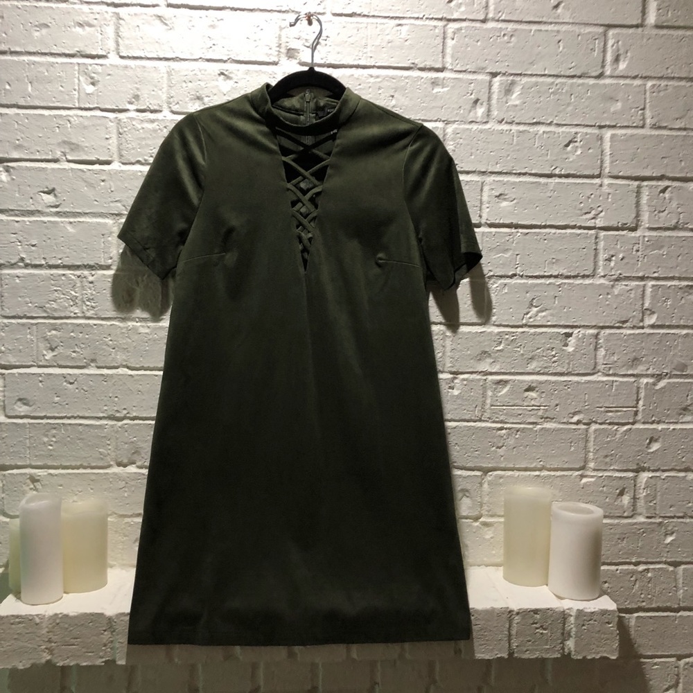 NWT Olive Faux Suede Lace up Dress