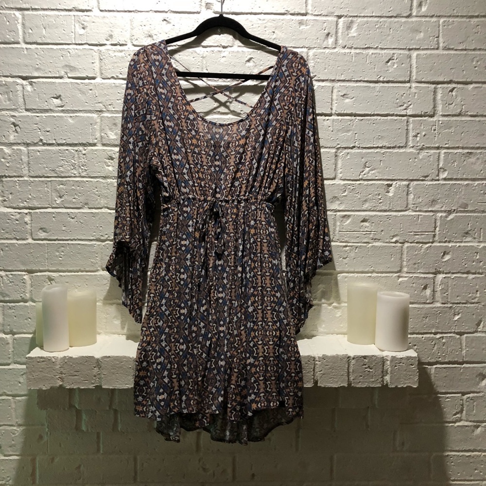 Printed Bell Sleeve Babydoll Dress