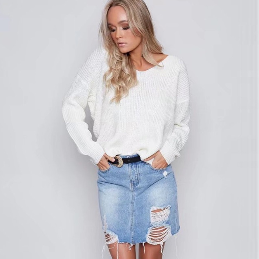 💥 SALE Open Twist Back Chunky Knit Sweater Ivory - Picture 4 of 5