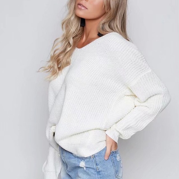 💥 SALE Open Twist Back Chunky Knit Sweater Ivory - Picture 5 of 5