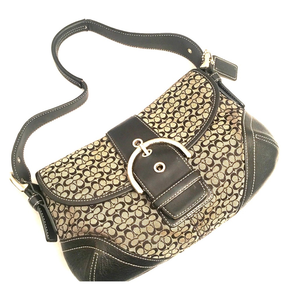 COACH Soho Brown Leather and Gold Canvas Handbag