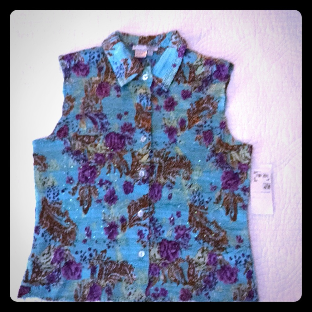 💎ALBERTO MAKALI SLEEVELESS BUTTON UP TOP SZ: L 💎