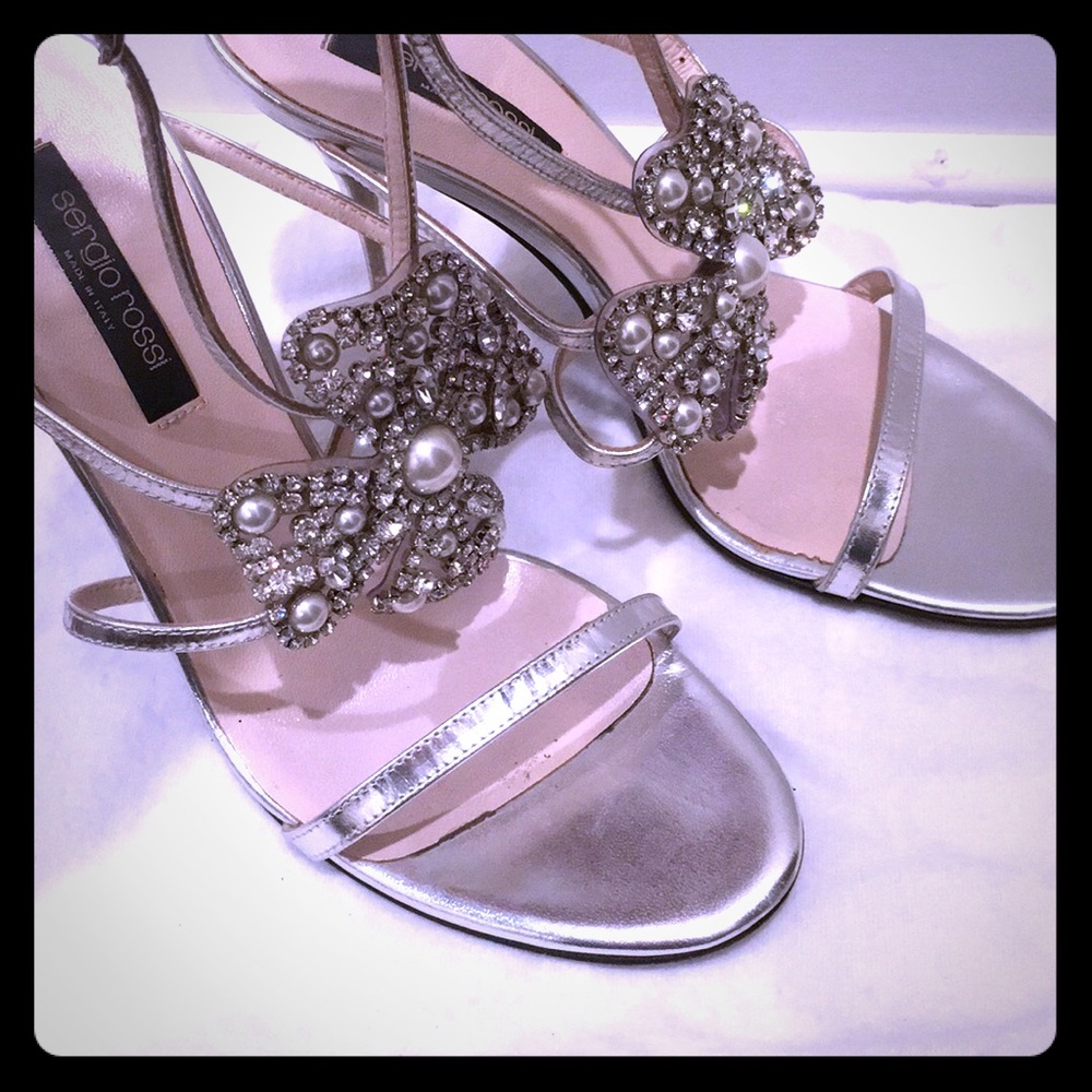 Sergio Rossi RARE Silver, Crystal & Pearl heels