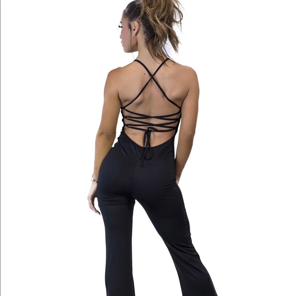 Black open back jumpsuit