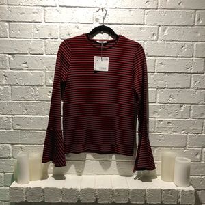 Zara Red & Navy Stripped Top with Trumpet Sleeves