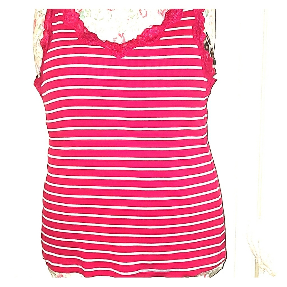 Raspberry & White Striped Tank Top
