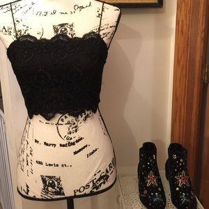 Topshop Black Lace Spaghetti Strap Crop Top