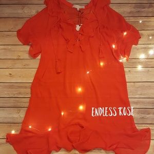 Endless Rose Lace Up Dress in Red Orange
