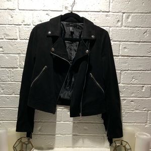 Black Fringed Faux Suede Moto Jacket