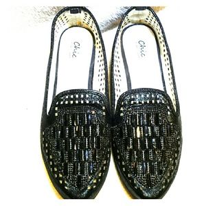Black beaded loafers