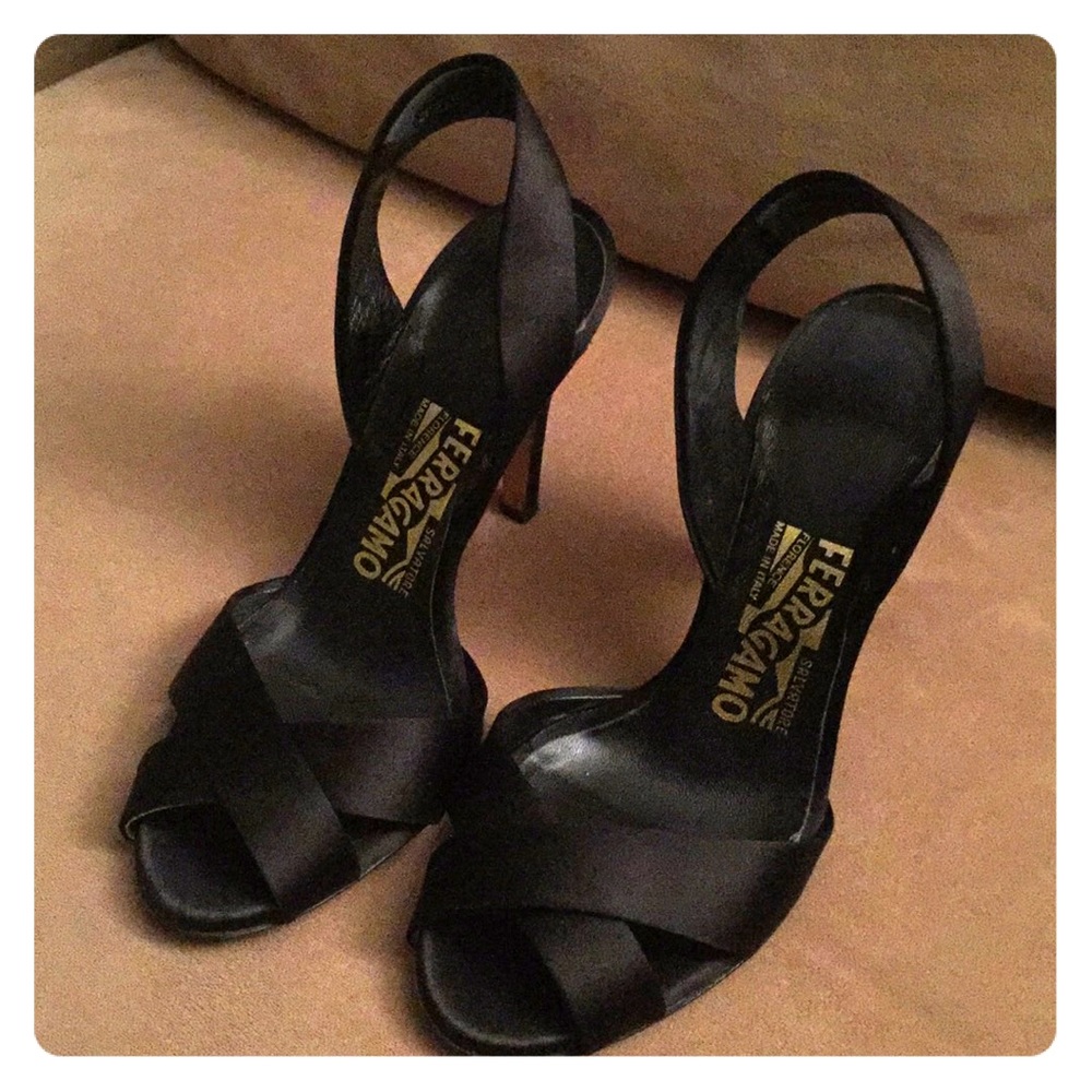Ferregamo satin sling back high heels