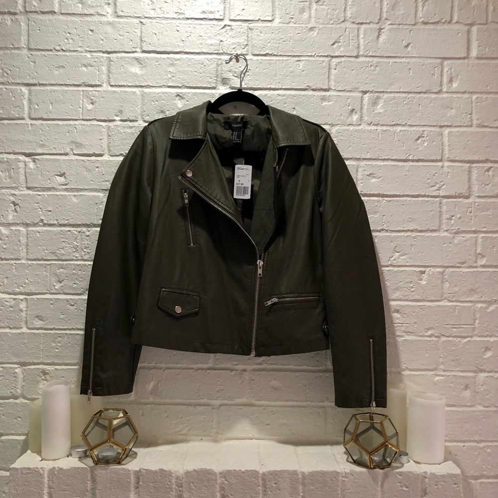 Olive Faux Leather Moto Jacket