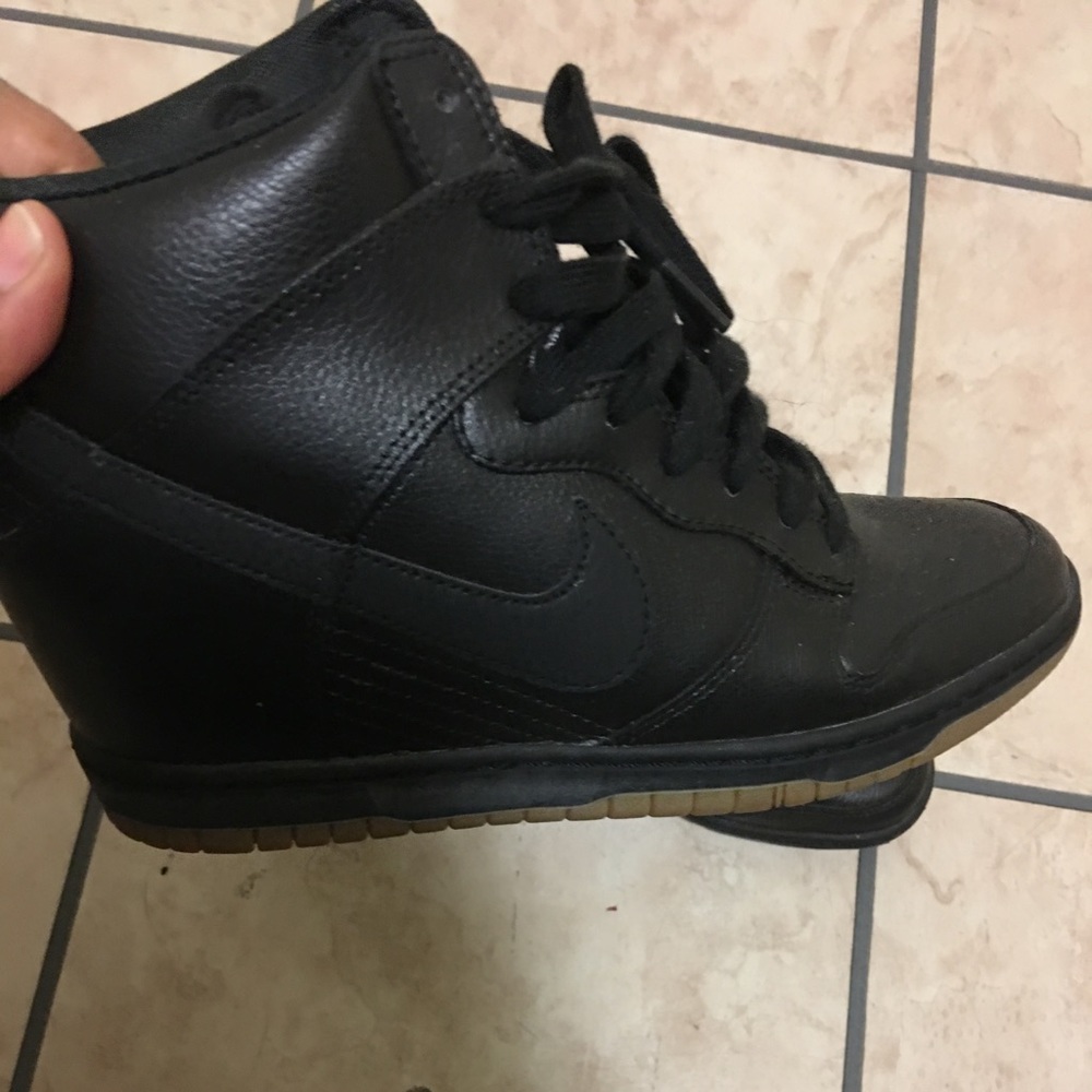 Nike Dunk Wedge - Black Leather, bubble gum sole.