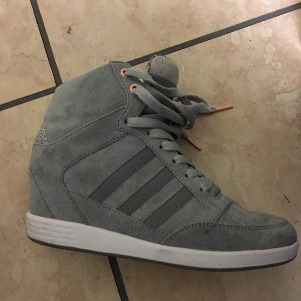 Adidas Wedge Sneakers - Gray with Pink trim