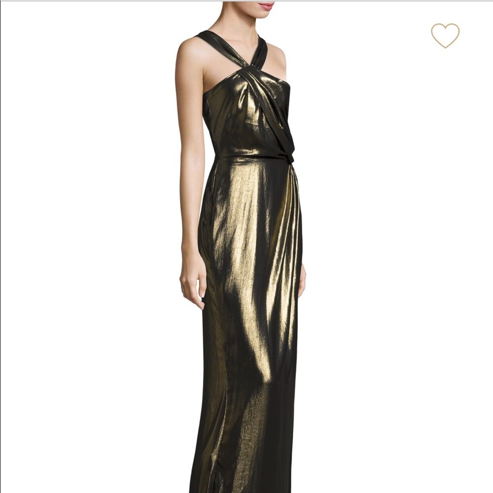 Parker gold metallic draped evening gown dress XS