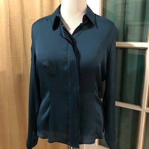 NWT Escada 42/12 teal long sleeve button blouse