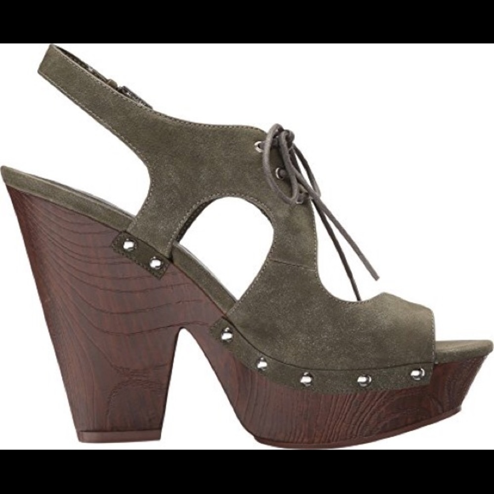 NWT Guess platform wedges lace up sage green sz 7 - Picture 1 of 8