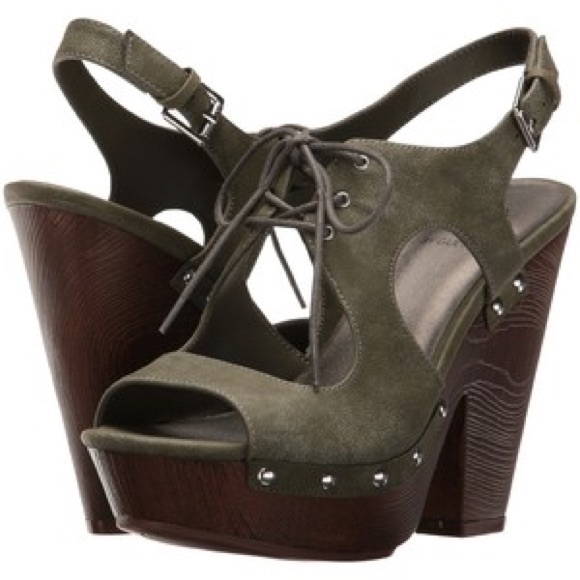 NWT Guess platform wedges lace up sage green sz 7 - Picture 2 of 8