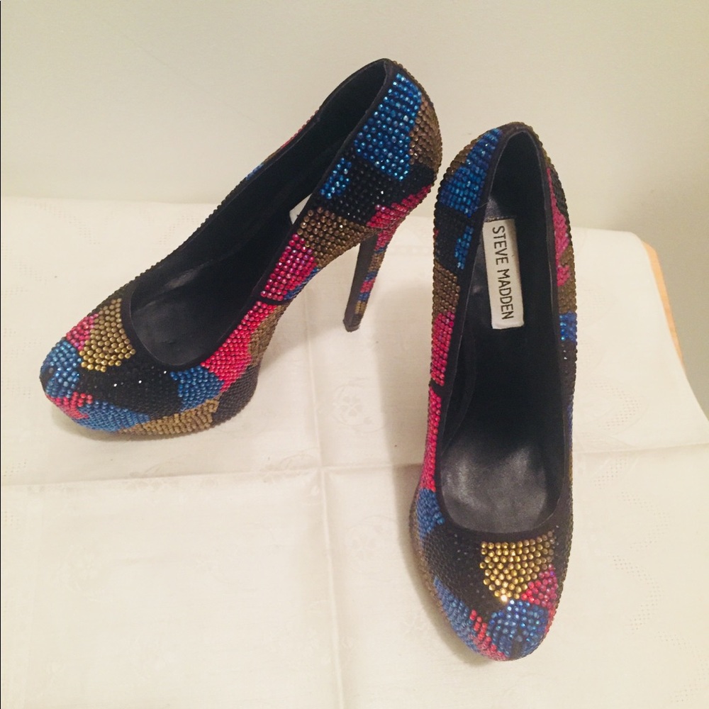 Multi Color rhinestone platform stiletto size 7