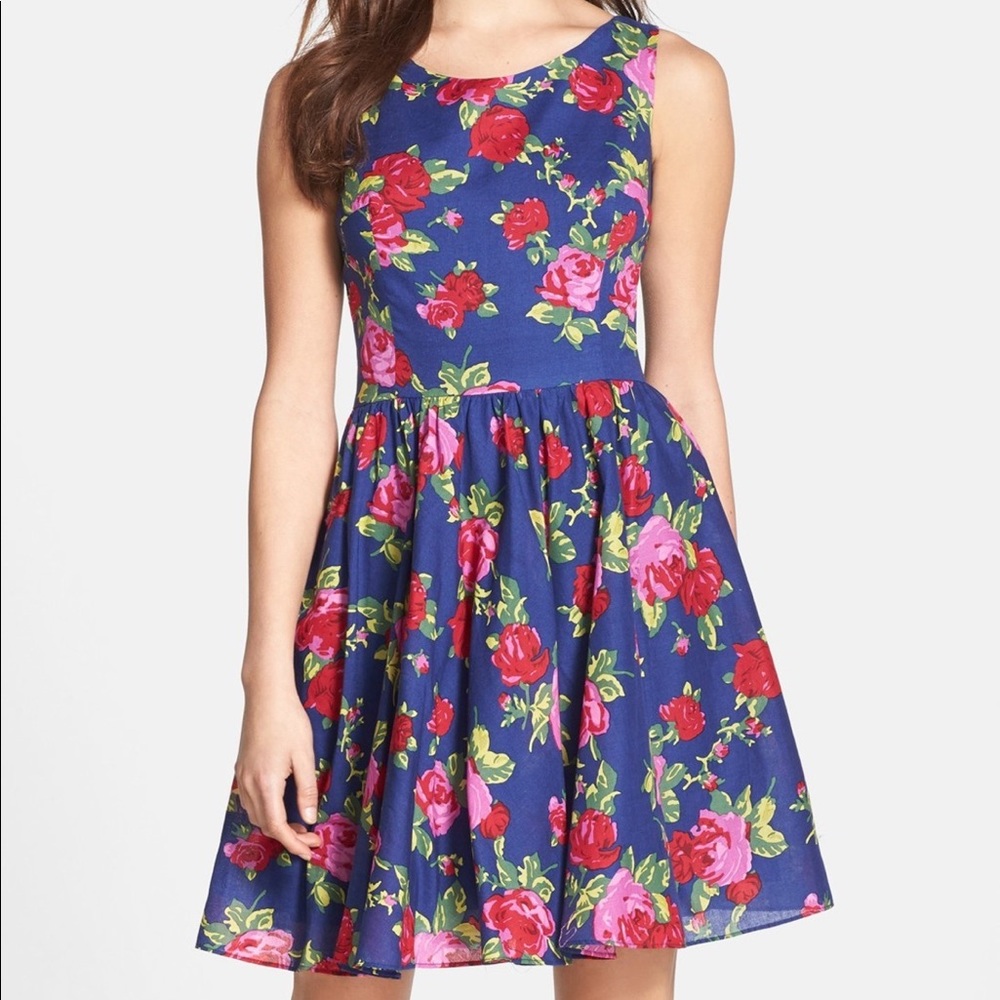 Betsey Johnson Fit and Flare Rose Print Dress 10