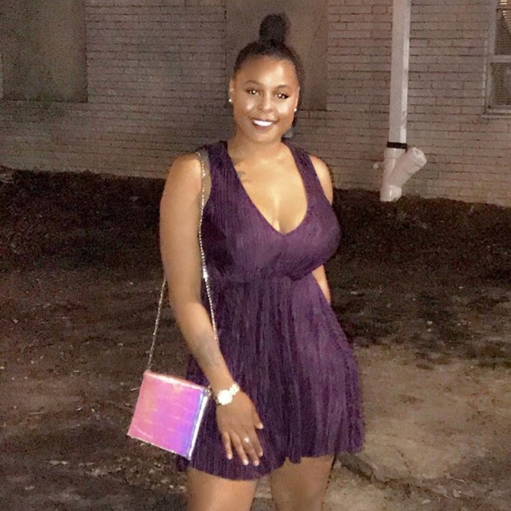 Purple V Cut Skater Dress
