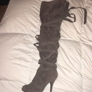 Grey Suede Thigh High Boots