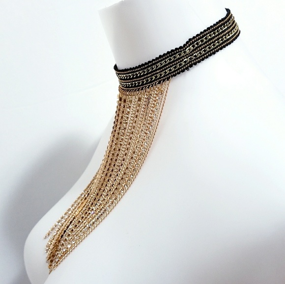 Long Fringe Chain Choker Necklace - Picture 2 of 4