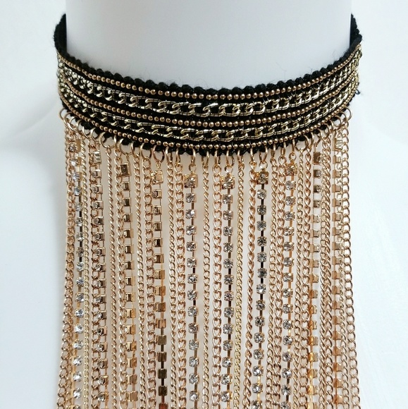 Long Fringe Chain Choker Necklace - Picture 4 of 4