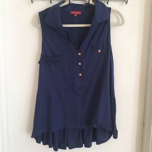 Anthro sleeveless purple blouse with waist ruffle