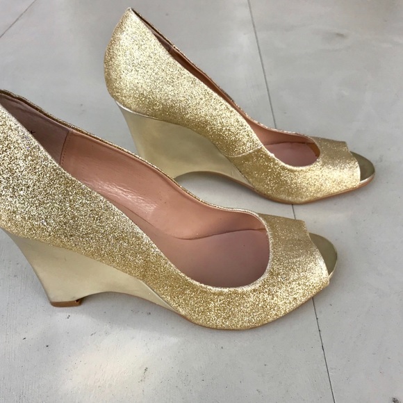 Marco Santi Shoes - gold GLITTER WEDGES heels pumps peep toe sparkle