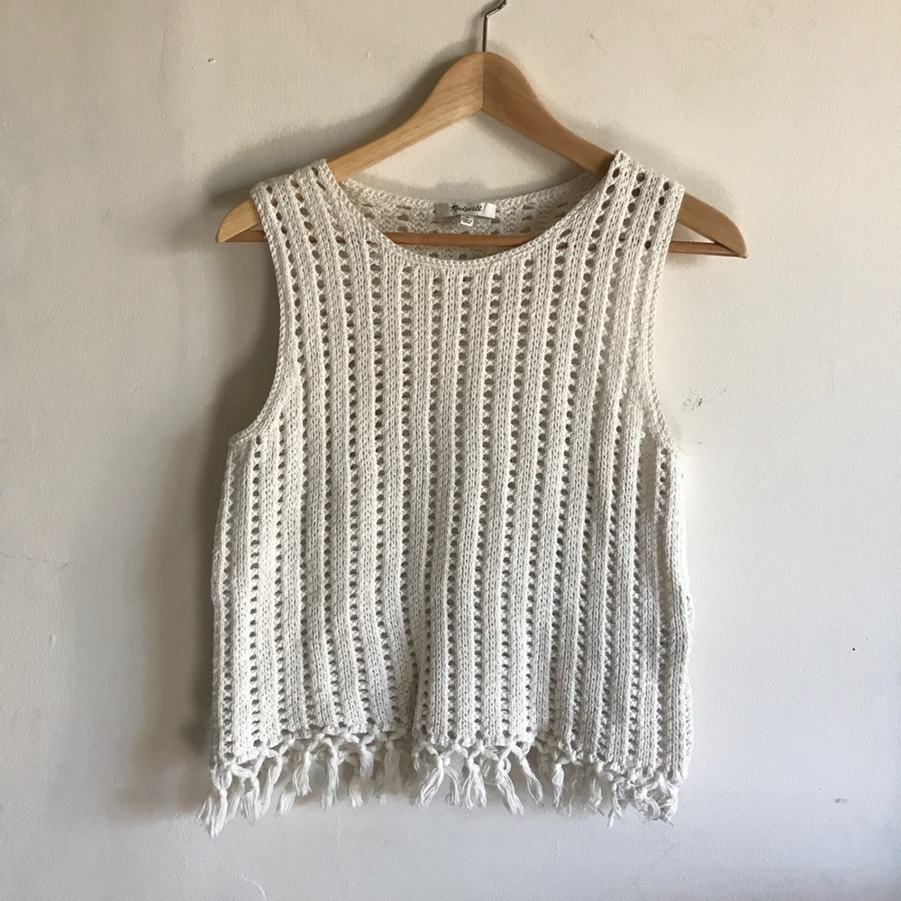 Madewell}• ivory knit fringe pique top - Picture 3 of 8