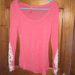 Peach Blouse with Crochet Sleeves