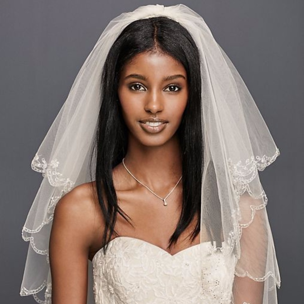Fingertip Length Two-Tier Veil with Scallop Edge