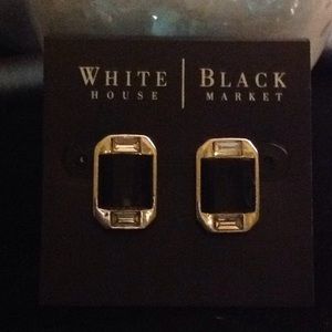 WH|BM Slvr Blk faceted stone Crystal post earring
